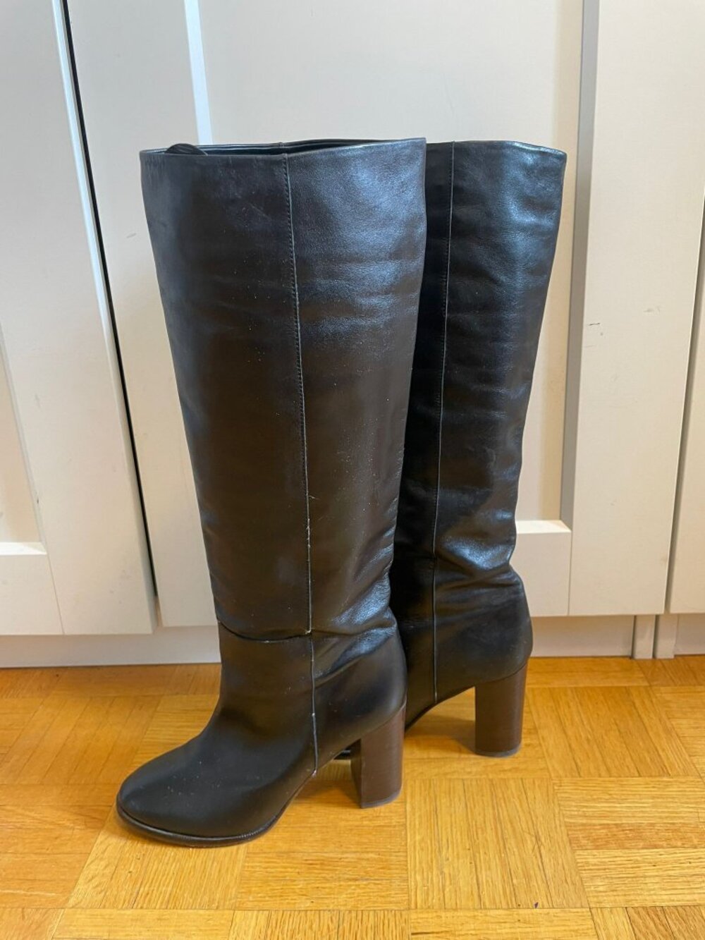 Massimo Dutti Black Genuine Leather Knee-High Boots | EU 39 | Made in Spain